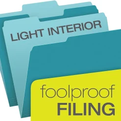 Pendaflex Recycled File Folder, 2/5-Cut Tab, Letter Size, Aqua, 100/Box (42101/3AQU)