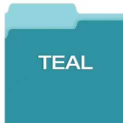 Pendaflex Recycled File Folder, 2/5-Cut Tab, Letter Size, Aqua, 100/Box (42101/3AQU)