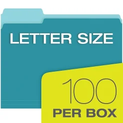 Pendaflex Recycled File Folder, 2/5-Cut Tab, Letter Size, Aqua, 100/Box (42101/3AQU)