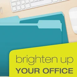 Pendaflex Recycled File Folder, 2/5-Cut Tab, Letter Size, Aqua, 100/Box (42101/3AQU)