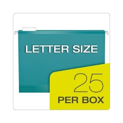 Pendaflex Reinforced Hanging File Folders, 1/5 Tab, Letter Size, Aqua, 25/Box (PFX 4152 1/5 AQU)