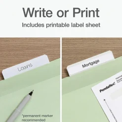 Pendaflex Standard Reinforced Hanging File Folder, 3-Tab, Letter, Sage green, 20/Box (1009463)