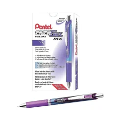 Pentel EnerGel Deluxe RTX Retractable Gel Pens, Medium Point Needle Tip, Purple Ink, 12/Pack (BLN77-V)