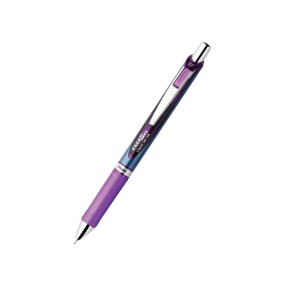 Pentel EnerGel Deluxe RTX Retractable Gel Pens, Medium Point Needle Tip, Purple Ink, 12/Pack (BLN77-V)