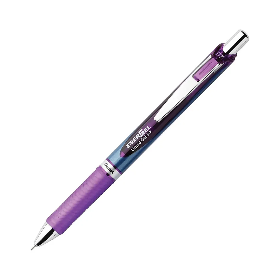 Pentel EnerGel Deluxe RTX Retractable Gel Pens, Medium Point Needle Tip, Purple Ink, 12/Pack (BLN77-V)