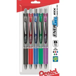 Pentel EnerGel RTX Gel Pens, Bold Point, Assorted Ink, 5/Pack (BL80BP5M)