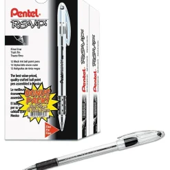 Pentel R.S.V.P. Ballpoint Stick Pens, Fine Point, Black Ink with Clear Barrel, 24/Pack (BK90ASW2)