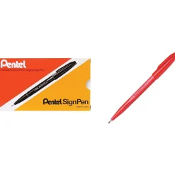 Pentel Sign Felt Pens, Fine Point, Red Ink, Dozen (S520B)