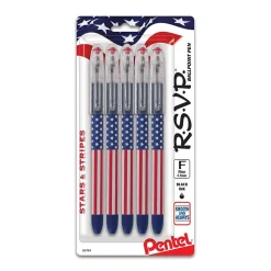 Pentel Stars & Stripes Edition RSVP Ballpoint Pens,Black Ink, 5/Pack (BK90USABP5A)