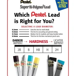 Pentel Super Hi-Polymer Lead Refill, 0.5mm, 30/Leads, 3/Pack (C25BPHB3-K6)