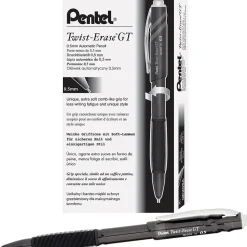 Pentel Twist Erase GT Mechanical No. 2 Pencil, Fine Point, Black Barrel, Dozen (QE205A)