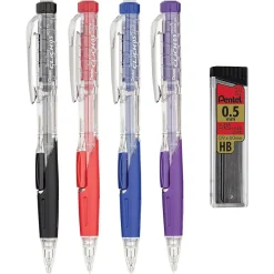 Pentel Twist-Erase Click Mechanical Pencil, 0.5mm, Assoted colors, 6/PK (PD275TLBPS6M)