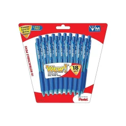 Pentel WOW! Retractable Ballpoint Pens, Medium Point, Blue Ink, 18 Pack (BK440BP18C)