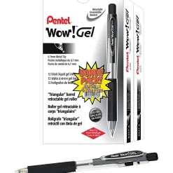 Pentel WOW! Retractable Gel Pens, Medium Point, Black Ink, 24/Pk (K437ASW2)