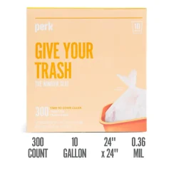 Perk™ 10 Gallon Kitchen Trash Bag, 24" x 24", High Density, 0.36 mil, Clear, 300 Bags/Box (PK56746)