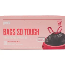 Perk™ 33 Gallon Kitchen Trash Bag, Low Density, 1.1 mil, Black, 30 Bags/Box (PK56747)