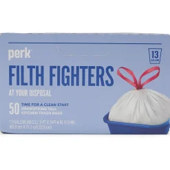Perk™ 13 Gallon Kitchen Trash Bag, 28" x 24", Low Density, 0.9 mil, White, 50 Bags/Box, 6 Boxes/Carton (PK56745CT)