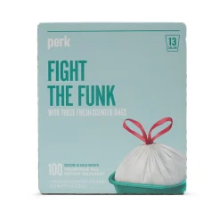 Perk™ 13 Gallon Scented Kitchen Trash Bag, 28" x 24", Low Density, 0.9 mil, White, 100 Bags/Box (PK56751)