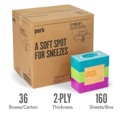 Perk™ Ultra Soft Tissue, 2-Ply, 160 Sheets/Box, 3 Boxes/Pack, 12/Packs/Carton (PK57778)
