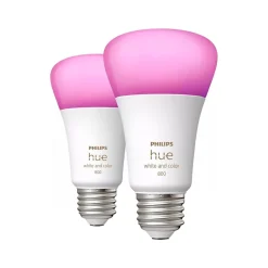 Philips Hue 60W Equivalent A19 LED Smart Light Bulb, Warm White, 2/Pack (548610)