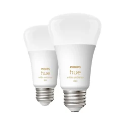 Philips Hue 60W Equivalent A19 LED Smart Light Bulb, Warm White, 2/Pack (548560)