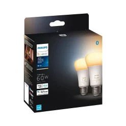Philips Hue 60W Equivalent A19 LED Smart Light Bulb, Warm White, 2/Pack (548560)