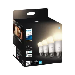 Philips Hue 60W Equivalent A19 LED Smart Light Bulb, Warm White, 4/Pack (476977)