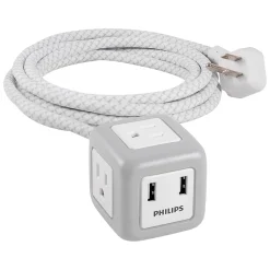 Philips 3-Outlet 2-USB Port Power Strip, 10', Gray/White (SPS3102WB/37)