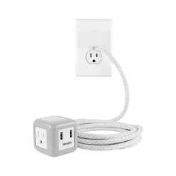 Philips 3-Outlet 2-USB Port Power Strip, 10', Gray/White (SPS3102WB/37)