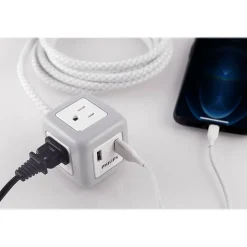 Philips 3-Outlet 2-USB Port Power Strip, 10', Gray/White (SPS3102WB/37)