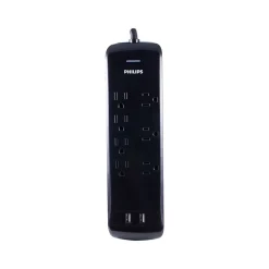 Philips 7-Outlet 2-USB Port Surge Protector, Black (SPP6270BC/37)