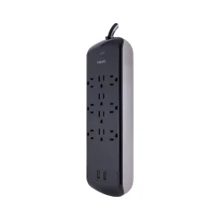 Philips 10-Outlet 4-USB Port Surge Protector, 6', Gray/Black (SPP6710BC/37)