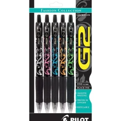 Pilot G2 Fashion Collection Retractable Gel Pens, Fine Point, Black Ink, 5/Pack (31373)