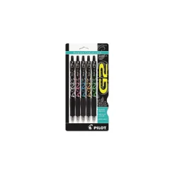 Pilot G2 Fashion Collection Retractable Gel Pens, Fine Point, Black Ink, 5/Pack (31373)