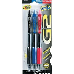 Pilot G2 Retractable Gel Pens, Fine Point, Assorted Ink, 3/Pack (31023)