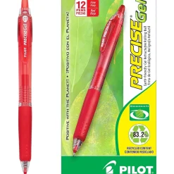 Pilot Precise Gel BeGreen Retractable Gel Pens, Fine Point, Red Ink, Dozen (15003)