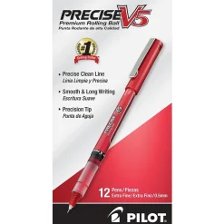 Pilot Precise V5 Rollerball Pens, Extra Fine Point, Red Ink, Dozen (35336)
