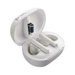 Plantronics Voyager Free 60+ UC Wireless Noise Cancelling Bluetooth Earbuds, USB-A, UC Certified, White Sand (7Y8G5AA)
