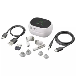 Plantronics Voyager Free 60+ UC Wireless Noise Cancelling Bluetooth Earbuds, USB-A, UC Certified, White Sand (7Y8G5AA)