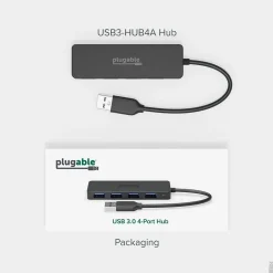 Plugable 4 Port USB Hub 3.0, USB Splitter for Laptop (USB3-HUB4A)