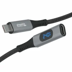 Plugable 3.3' USB C Extension Cable with Built-in Multimeter Tester (USBC-METER3-1MF)