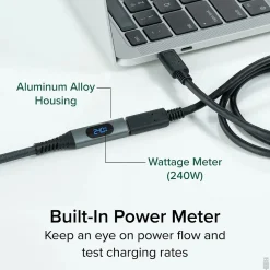 Plugable 3.3' USB C Extension Cable with Built-in Multimeter Tester (USBC-METER3-1MF)