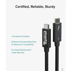 Plugable 6.56' USB C Power Cable, Black (TBT4-40G2M)