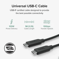 Plugable 3.3' USB Cable, Black (USBC-C100)