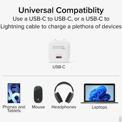 Plugable GaN USB-C Charger Block, 30W, White (PS-30C1W-3X)