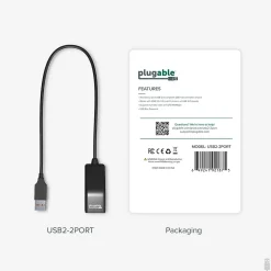 Plugable 2-Port USB 2.0 Hub, Black (USB2-2PORT)