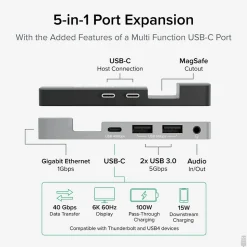 Plugable USB C Hub Multiport Adapter for Apple MagSafe 2 for MacBook Pro, Air M2