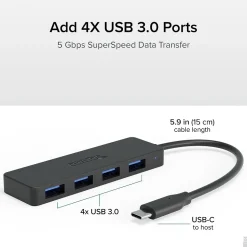 Plugable USB C to USB Adapter Hub, 4 Port USB 3.0 Hub, USB Splitter for Laptop