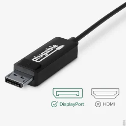 Plugable USBC-DP 6' USB 3.1 Type C to DisplayPort Audio/Video Cable, Black