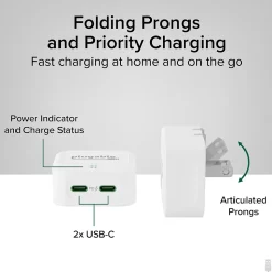 Plugable 40W Dual USB-C Wall Charger, White (PS-40C2W)